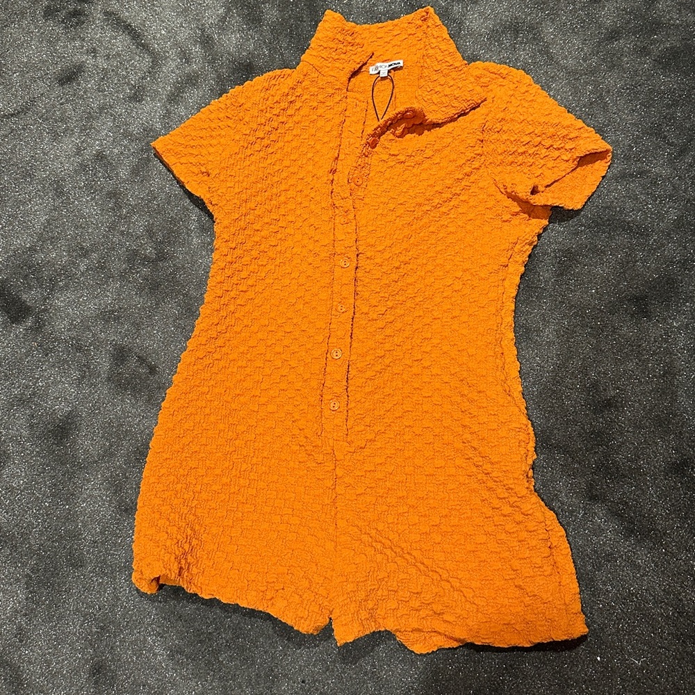 Fashion Nova Orange Textured Jumpsuit